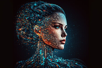 Ai-robot, artificial intelligence, computer machine learning, data mapped computing, thinking, processing , ai-revolution, ai-generated art ,Neuro connectivity, science - obrazy, fototapety, plakaty