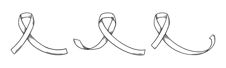 Satin ribbon for awareness day. Breast cancer awareness symbol. Sketch vector illustration isolated in white background