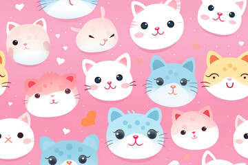 seamless pattern cute cats anime