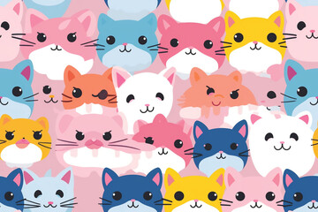 seamless pattern cute cats anime