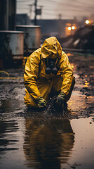 Naklejka premium Safety in Layers: Hazmat Man's Sampling Mission, generative ai