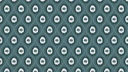 Green and white cycle on green background.Ikat ethnic oriental seamless pattern traditional.Aztec style abstract vector illustration.design for texture,fabric,clothing,wrapping,decoration.