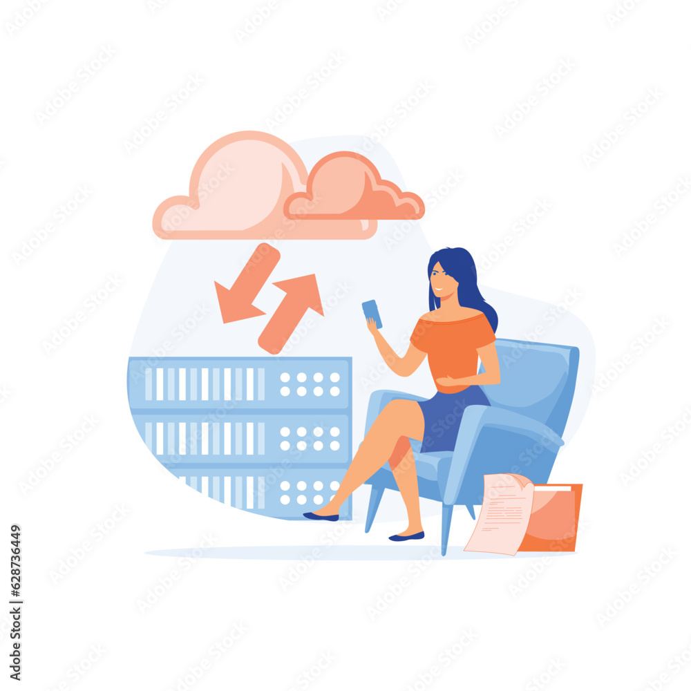 Poster cloud storage concept, digital hosted storage, database security, data infrastructure service, cloud