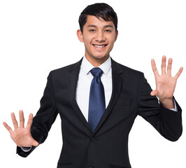 Digital png photo of happy asian businessman standing on transparent background