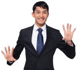 Digital png photo of happy asian businessman standing on transparent background
