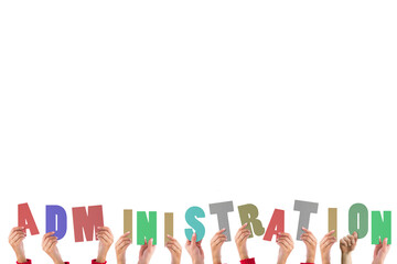 Digital png illustration of administration text on transparent background
