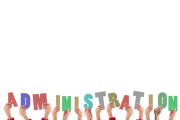 Digital png illustration of administration text on transparent background