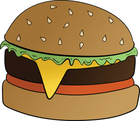 Digital png illustration of colourful hamburger on transparent background