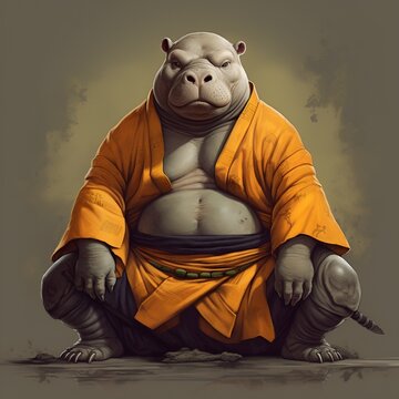 Hippo as a Shaolin monk