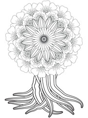 Flowers bouquet coloring book page. Isolated on white background. Doodle drawing anti-stress coloring books page for adults or children. Flat Vector Illustration