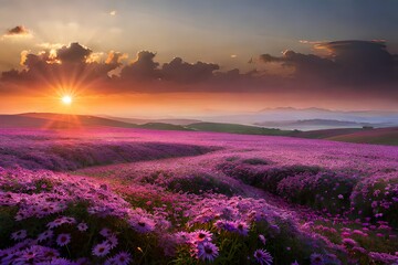Obraz na płótnie Canvas lavender field in the morning GENERATIVE AI