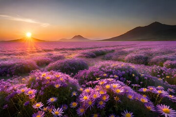 Fototapeta na wymiar lavender field at sunrise GENERATIVE AI