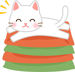 重ねた座布団に乗った猫
