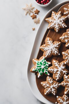 Cooking christmas gingerbread concept. Xmas holiday cookies on white background top view