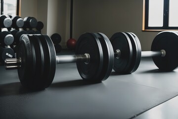 Dumbbells on the floor of a gym
