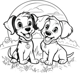 3 dogs playing together coloring pages vector animals
