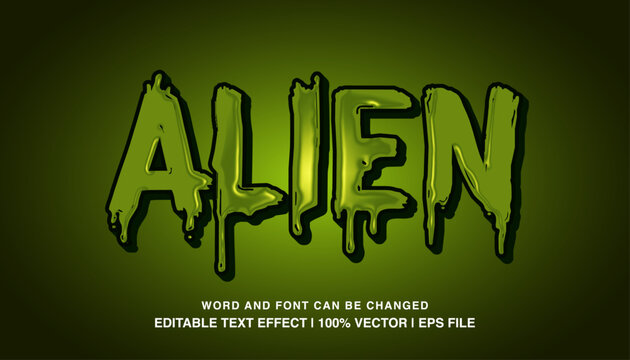 Alien editable text effect template, 3d bold sticky green slime texture, cartoon style typeface, premium vector
