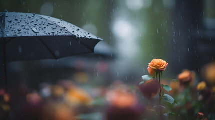 rainy funeral with bokeh, neural network generated photorealistic image - obrazy, fototapety, plakaty