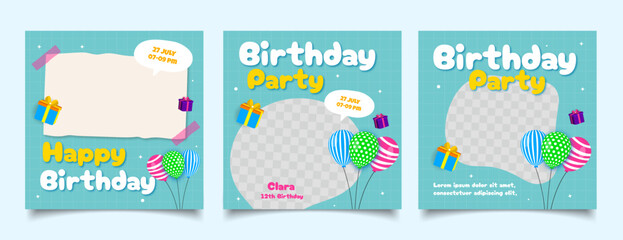 cute happy birthday social media post with balloons