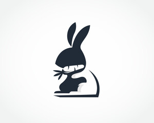 abstract bunny rabbit catch carrot logo design template illustration inspiration