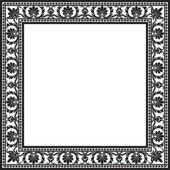 Vector monochrome black square classic renaissance ornament. Endless european border, revival style frame..