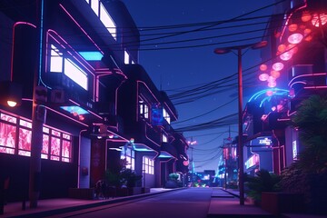Fototapeta premium 3D Render of a Futuristic Neon Summer City