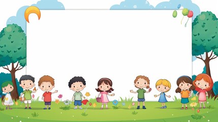 Blank sign template with kids, generative ai