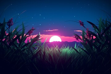 3D Render of a Glimmering Midnight Summer Background