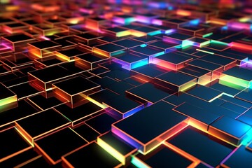 Obraz premium 3D Render of a Glowing Cyber Texture Abstract Background
