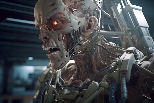 3D Render of a Humanoid Futuristic Cyborg Portrait