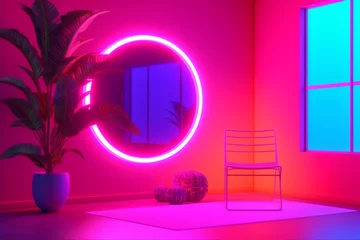 Deurstickers 3D Render of a Neon Summer Landscape Background © AberrantRealities