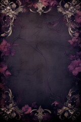 Vintage floral frame with flowers and leaves on a black background.Generative Ai