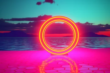 Foto op Plexiglas 3D Render of a Neon Summer Landscape Background © AberrantRealities