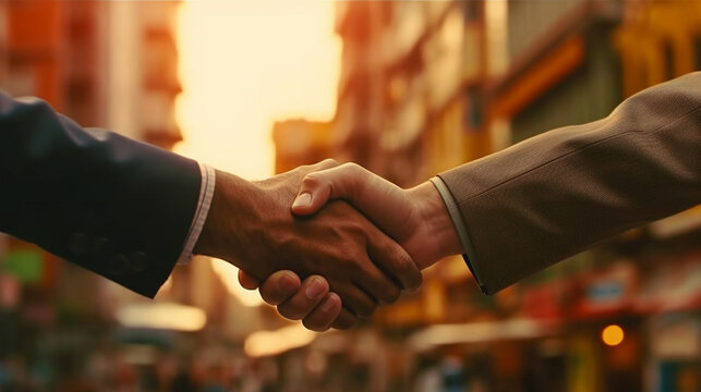 Businessman Partners shaking hands together to Greeting Start up .Shakehand teamwork partners at modern office handshake together. generative ai