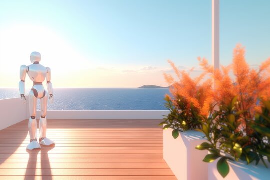 3D Render of a Robot on a Summer Beachscape