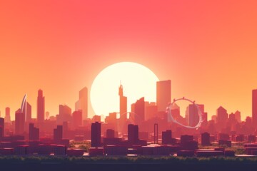 Fototapeta premium 3D Render of a Summer Sunset Cityscape