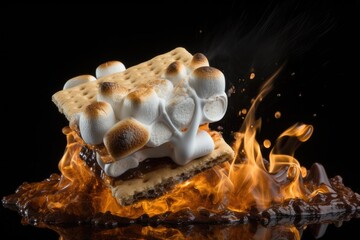 Homemade marshmallow s'mores with chocolate on crackers. Generative AI
