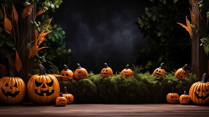 Naklejka na ściany i meble Halloween pumpkins on a wooden background. with copy space for text.