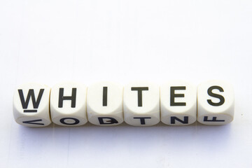 The term whites visually displayed on a clear background with copy space