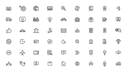 Business and Finance web icons in line style. Money, bank, contact, infographic. Icon collection. Vector illustration