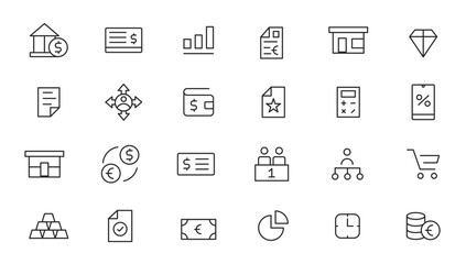 Business and Finance web icons in line style. Money, bank, contact, infographic. Icon collection. Vector illustration