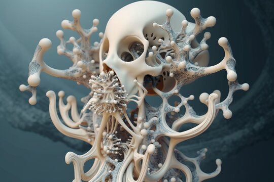 3D Render Surreal Abstract Nature and Geometry Fusion Sculpture