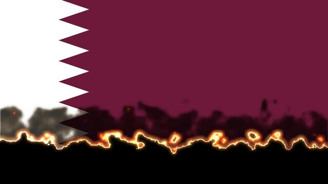 カタールの国旗が燃えていきます。背景はアルファチャンネル(透明)です。