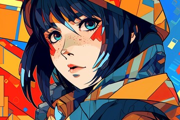 Naklejka premium Anime Themed Retro Remixed Abstract Hybrid Background Design