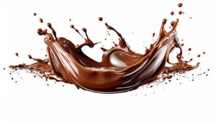 photograph of Chocolate splash isolated on white background macro lens realistic studio lighting.generative ai