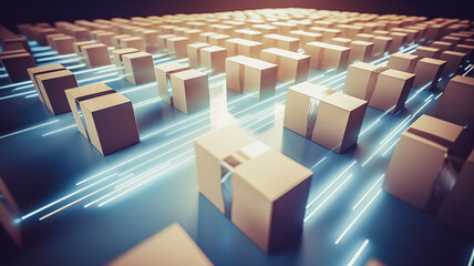 Obraz premium futuristic logistics technology concepts with parcel cardboard box in hyper loops route way.digital transformation with business management.generative ai images