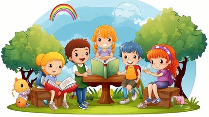 Obraz na płótnie Canvas children are reading books, generative ai