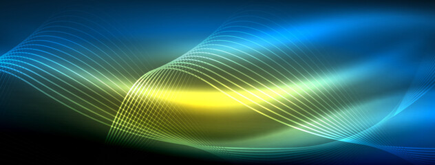 Glowing neon wave abstract background - vibrant, luminescent waves pulsate in a captivating and electrifying display
