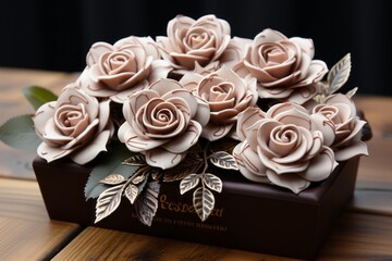Elegant chocolate pot with white chocolate roses