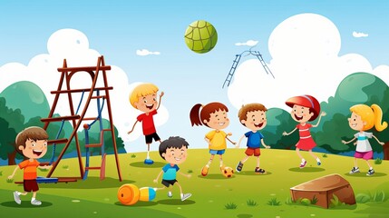 Obraz na płótnie Canvas vector active boys and girls playing sport and fun, generative ai